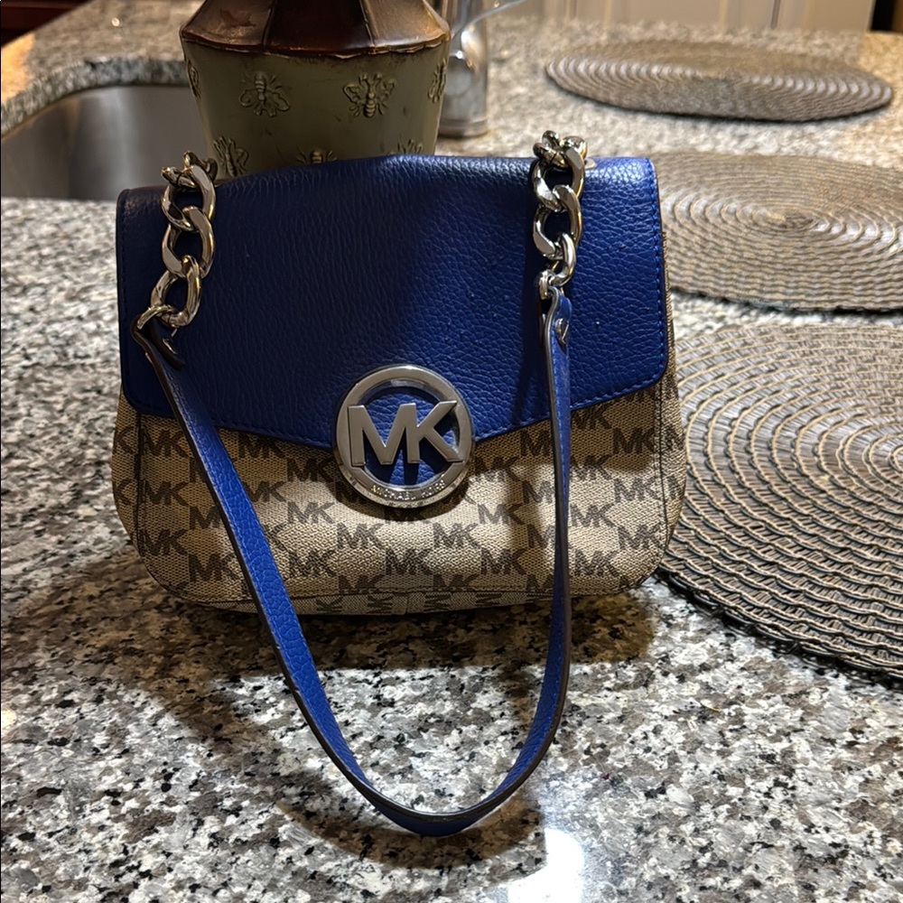 Michael Kors Blue and Beige Shoulder Bag